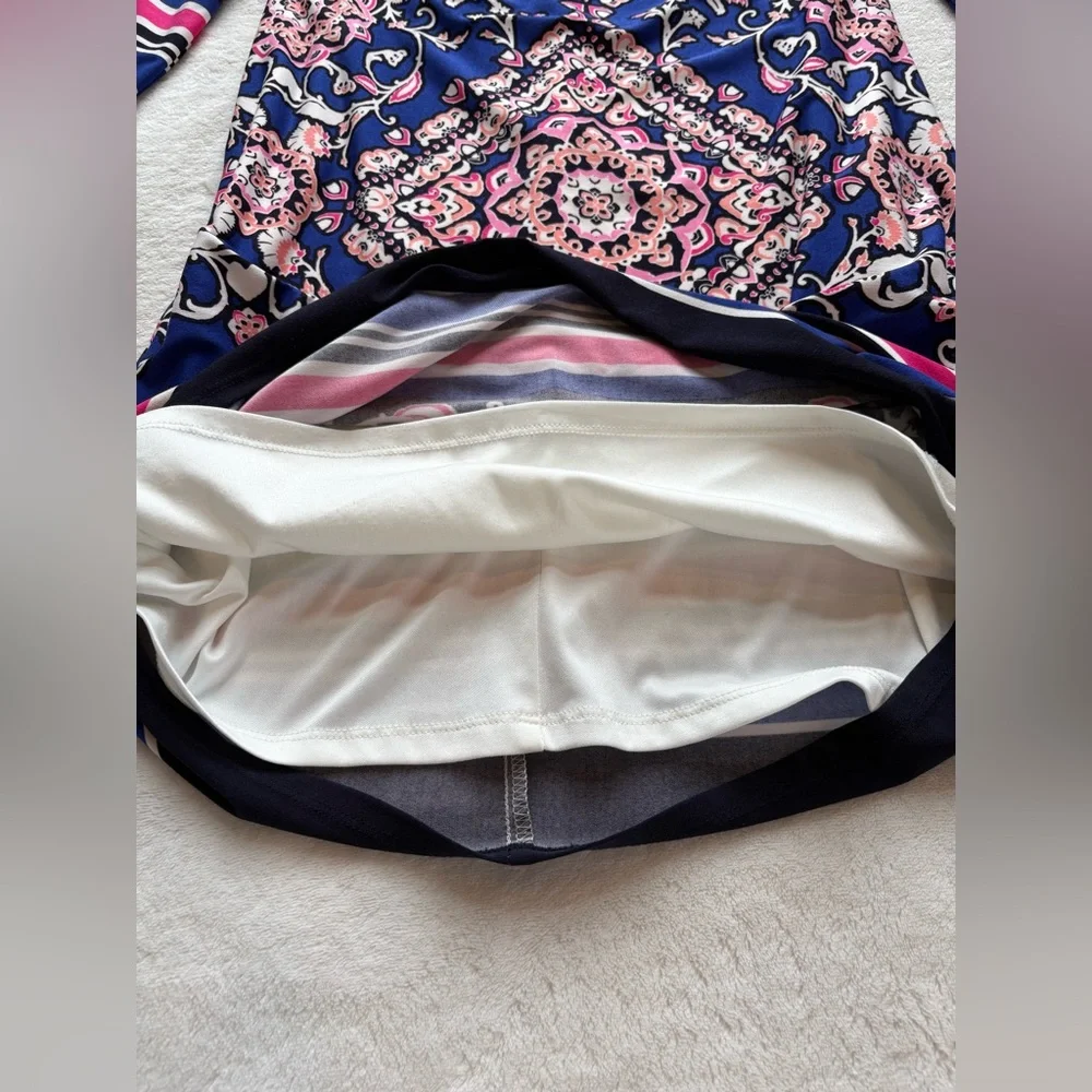 Jessica Howard Elegant Navy and Pink Patterned Shift Dress - Size 8 - Picture 7 of 12